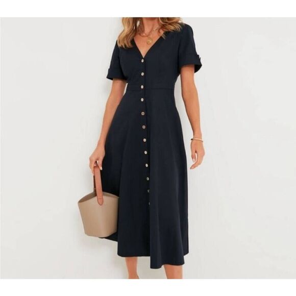 NEW Tuckernuck Navy Kate Button Down Poplin Maxi Dress Size XXL - Picture 1 of 5